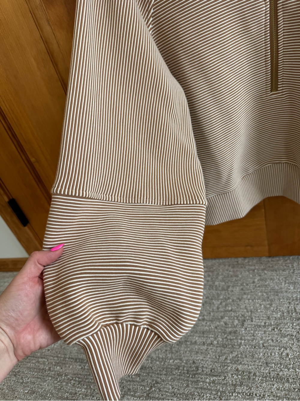 Varley Beige and White Striped Half-Zip Sweater - Picture 5 of 5